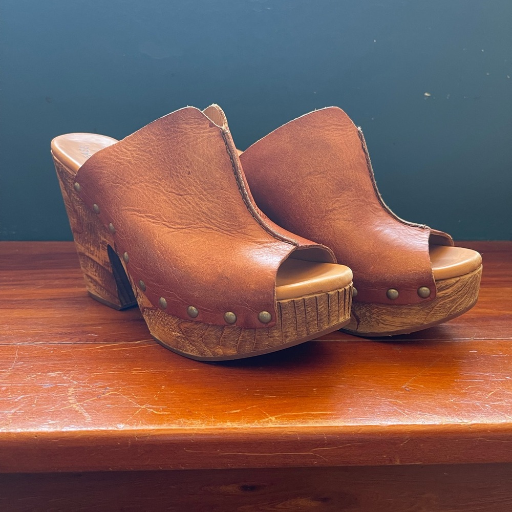 Kork-Ease Brown Genuine Leather Studded Mules